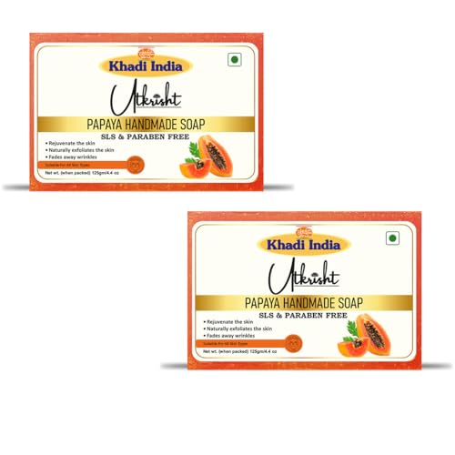 Image of Khadi Papaya Handmade Bathing Soap Bar 125g (Pack of 2) | Natural & Herbal | Enriched with Vitamin A, C & E | Glowing & Brightening Skin | For Acne & Pigmentation | All Skin Types