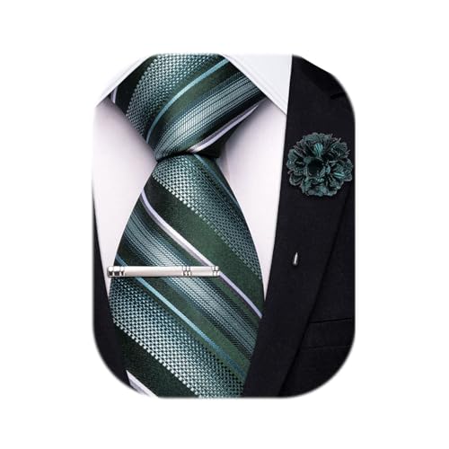 Image of Hi-Tie 63 inches Striped Paisley Extra Long Ties for Men Silk Necktie with Lapel Pin Tie Clip Big and Tall Men Formal Wedding