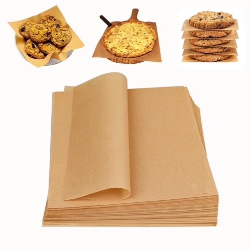 100 Pcs Parchment Paper Baking Sheets, 9x9 Inches Non-Stick Precut Baking Parchment Unbleached Baking Paper for Baking Grilling Air Fryer Steaming Bread Cup Cake Cookie