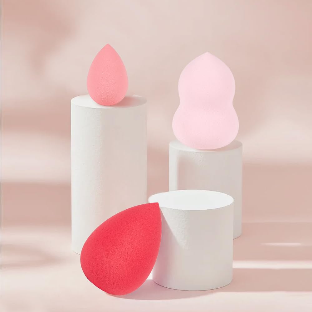 Juego de esponjas de maquillaje, 3 esponjas de mezcla de maquillaje, esponjas de belleza, esponja de base para base natural, esponja de maquillaje multicolor, espuma sin látex