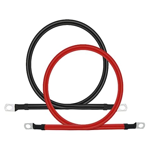 A ABIGAIL 2 AWG Battery Cable 2AWG Gauge Pure Copper Battery Inverter Cables with 3/8 in Lugs Both Ends Power Inverter Wire Set for Automotive Solar Marine Boat RV Car Motorcycle Red and Black (2FT) Cover