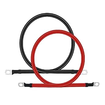 3FT 2 AWG Pure Copper Battery Cables with Lugs - Automotive, Marine, Solar, RV, Motorcycle