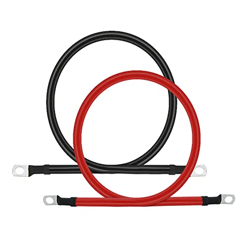 A ABIGAIL 2 AWG Battery Cable 2AWG Gauge Pure Copper Battery Inverter Cables with 3/8 in Lugs Both Ends Power Inverter Wire Set for Automotive Solar Marine Boat RV Car Motorcycle Red and Black (2FT) by A ABIGAIL - Used condition - US$19.19