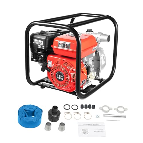 JLYNOWPT 2' 7.5HP Gas Powered Trash Water Transfer Pump, 212cc 4-Stroke Gasoline Engine Water Pump with 24.61 ft Hose Portable Gasoline Engine Water Pumps for Farmland Watering, Garden Irrigation