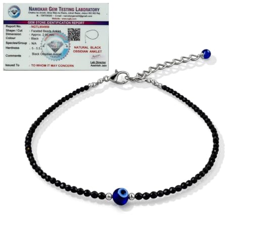 Image of Raw Pyrite, Money Magnet, Dhanyog, Garnet, Black Obsidian Evil Eye Anklet | Stone of Money, Protection & Power | Natural Healing Crystal Anklet for Women | Spiritual Jewellery for Women | Gift for Woman & Girlfriend
