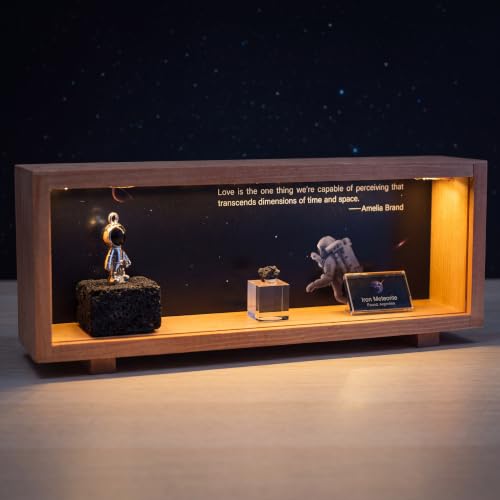 Real Argentina Iron Meteorite Display Box - Solid Wood Frame, Genuine 1-3g Meteorite Specimen & Astronaut Figurine Decor - Unique Gift for Science & Space Lovers