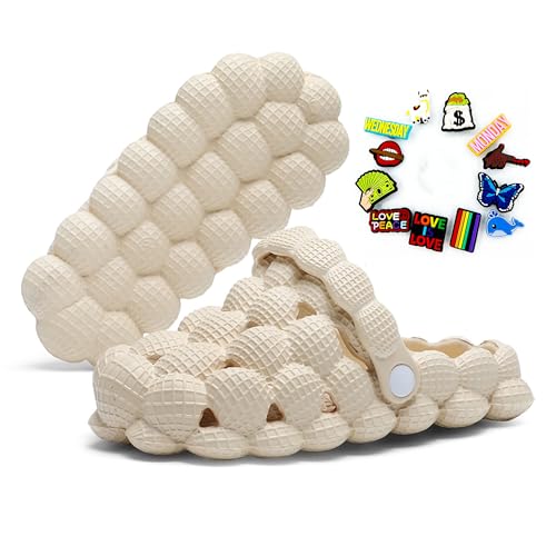 Image of PLOVELXN Kids Bubble Slide Golf Shoes,Bubble Slides,Boys Girls Funny Litchi Massage Bubble Slippers, Bubble Slides Non-slip Thick Sole Home Slippers Shower Sandals (White-DIY Sandal,5-5.5 Big Kid, Big Kid, 5, Digital Range, US Shoe System, 5.5, M (Medium))