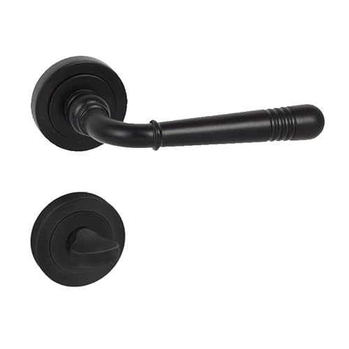 domino Poignée de porte WC - Set de salle de bain - Rosace ronde - Ferrure de porte pour portes de salle de bain - Ensemble WC - Garniture de rosace - Poignée de porte en Znal - Noir