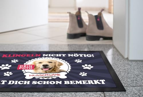 SpecialMe® Fußmatte mit eigenem Hund selbst gestalten personalisiert mit Name und Foto Haustier Hundebesitzer rutschfest & waschbar schwarz 60x40cm