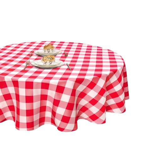 XWZO Checkered 70 Inch Round Tablecloth - Waterproof and Dustproof Washable Plaid Table Cloth for Dining Party, Outdoor Picnic and Camping, Decorative Gingham Table Cover, Red and White by XWZO - Used condition - CA$13.43