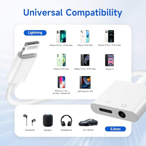 [Apple MFi Certified] 2 Pack Lightning to 3.5mm Headphone Jack Adapter, 2 in 1 Headphone Adapter Aux Audio and Charger Adapter Dongle Cable Splitter Compatible with iPhone14/13/12/11/XS/XR by Untvie - Image 7