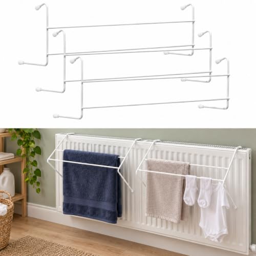 Image of ALAYSTAR 3 Pack Radiator Airers, Indoor Clothes Drying Rails, 50cm