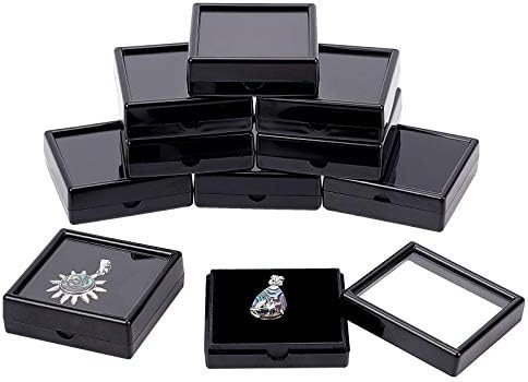 BENECREAT 36PCS Black Gemstone Display Box Square Acrylic Jewelry Box Container(3x3x1.65cm) with Clear Top Lids and Sponge Inside for Gems, CoinsJewelry Packing