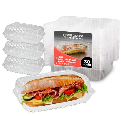 Clear Hoagie Containers 9x5x3 Inch – 30 Pack | Disposable Plastic Sub Sandwich Containers with Hinged Lids – BPA-Free, Clamshell To-Go Containers for Deli, Takeout, Bakery, Food Trucks