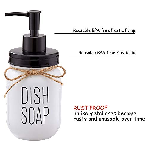 Farmhouse Glass Mason Jar Hand Soap Dispenser And Dish Soap Dispenser Set - 16 Ounce Glass Mason Jar With Plastic Pump And Lid - Rust Proof - Rustic Bathroom Accessories &Kitchen Home Decor - 2 Pack #TOP3