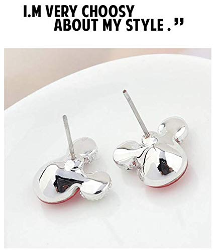 White Gold Plated Dainty Classic Animal Disney Mickey Mouse Stud Earrings With Round Shaped Birthstone Swarovski Cubic Zirconia Crystal Fashion Jewelry Gift For Girls (White) #TOP2