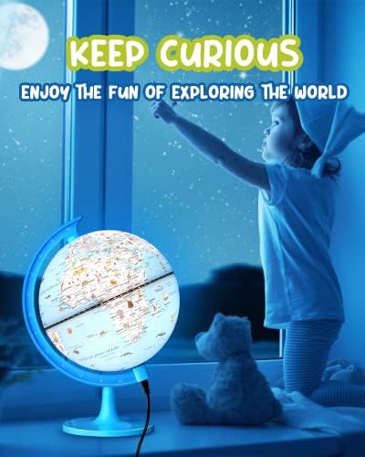 Animal Globe for Kids Illuminated Globe for Children World Globes for Children with USB Educational Toy with Unique Animal Pictures Globe 20cm Diameter JOWHOL (Blue)