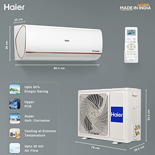 Image of Haier 1 Ton 3 Star, WiFi, Inverter Split AC (Copper, Convertible 7 in 1 Cooling Modes, Antibacterial, HSU13K-PYFR3BE1-INV, White)