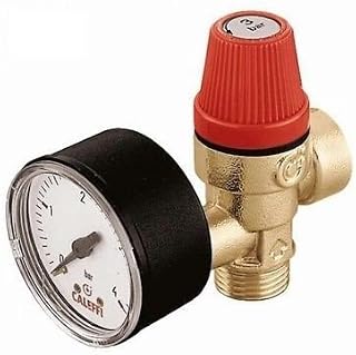 Caleffi Safety Relief Valve 1/2'' F x 1/2'' M 3 Bar with Pressure Gauge 314430