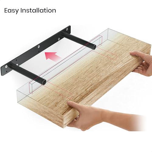 Ballucci Floating Shelves, 16" Wood Wall Shelf Set of 2, Invisible Brackets Floating Shelf Bathroom Wall Decor, Living Room, Bedroom, Kitchen, Nursery, 6" Deep, Natural Oak by Ballucci - Image 6