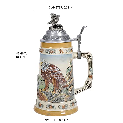 1.0L Beer Stein With Matel Pewter Lid Stanley Steel Germany Oktoberfest Tankard Eagle Bierkrug Drinking Glass Horn Coffee Mug Stine For Men Christmas Ornaments Cup Broeder Horse Portawrap #TOP5