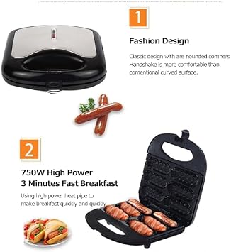 Corn Dog Waffle Maker - 750W Hot Dog Waffle Machine with Indicator Light, Non-Stick Coating, Double-Sided Heating, Makes 6 Corn Dogs in Minutes, Easy to Clean