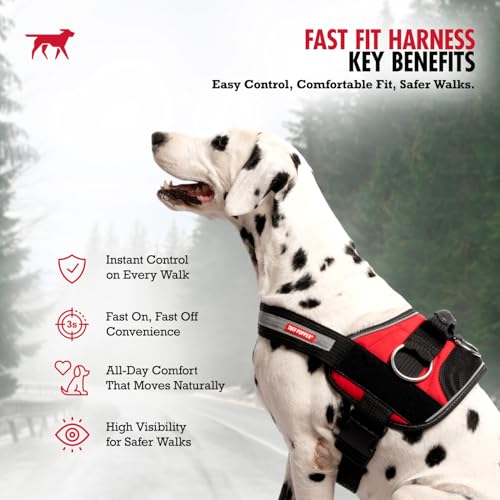 Tuff Pupper Fast Fit Harness for Small Dogs | No Pull No Choke, Escape-Proof | Rugged Padded Breathable Vest | Traffic Control Handle | 3 Leash Clips | Reflective Trim | Easy On Off (S, Red) by Tuff Pupper - Image 4