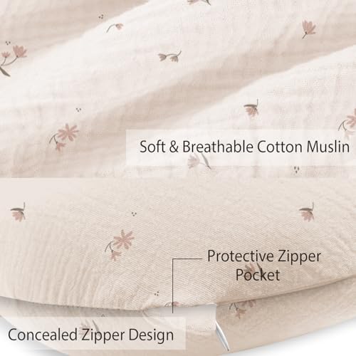 Image of Little Grape Land Muslin Nursing Pillow Covers 2 Pack, 100% Cotton Removable Breastfeeding Pillow Covers, Feeding Pillow Slipcovers for Baby Boys & Girls, (Fog Flower & Rosy)