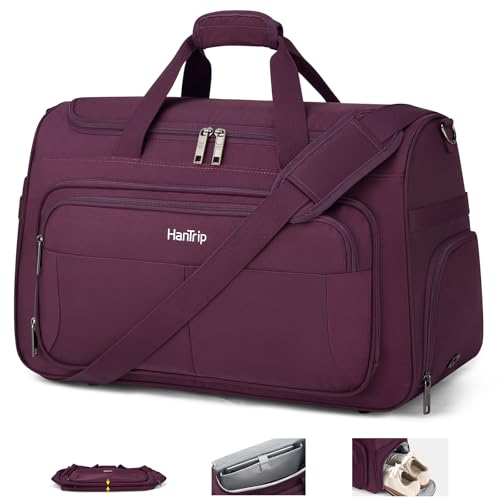 HanTrip 21 Inch Carry On Duffel Bag Foldable Overnight Tote Bags, Purple