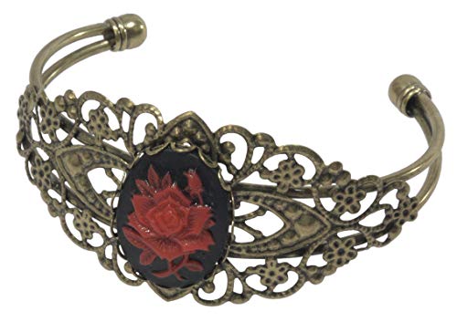 ViciBeads Bracelet, Gothic Red Rose Cameo(Acrylic) Antique Floral Bronze Bangle