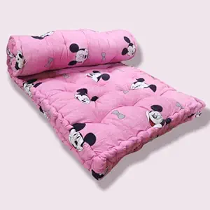 ATOOTFUSION 5-Inch Thick Single Bed Cotton Box Quilt | Cotton Gadda Medium Firm, Disney Mickey Mouse Pink Printed Box Mattress (Single (72X36X5 Inches))