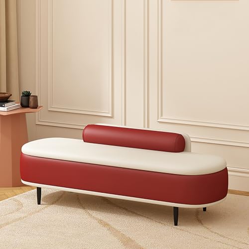Banc ottoman de rangement rembourré rouge pour ranger le salon encombré