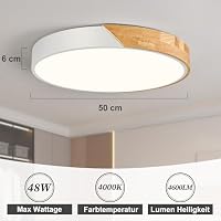 Qamra LED Deckenleuchte, Deckenleuchte Weiß 50cm, Deckenlampe Holz 48W – Ansicht 2