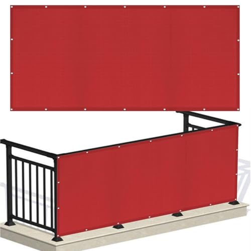 Pantalla para Balcón 135 x 150 cm 220G/M² Densidad HDPE UV Protección Transpirable, Fácil Instalación Privacidad Balcones y Vayas para Vallas de Jardín, Terraza, Balcón, Rojo