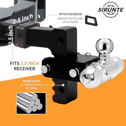 SIRUNTE Adjustable Tow Hitch for 2.5" Receiver- Adjustable Trailer Hitch Tow Hitches with 6-Inch Drop/Rise- 3 Size Aluminum Ball Trailer Fits for Truck (Black) by SIRUNTE - Used condition - Image 4