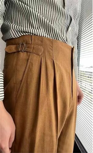 Men's Linen Dress Pants Straight Leg Summer Beach Vintage Trousers4