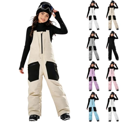 Ssuyeuri Boys Girls Snow Pants Winter Waterproof Snow Bibs Overalls Khaki - image 1