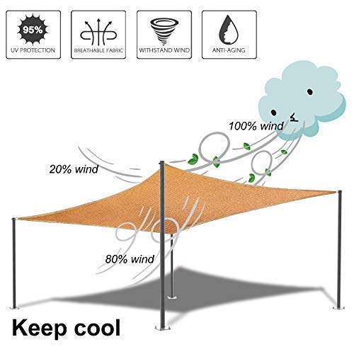 Patio Sun Shade Sail Canopy, 6' x 8' Rectangle Shade Cloth Outdoor Cover - UV Block Sunshade Fabric Awning Shelter for Pergola Backyard Garden Carport（Sand） by COCONUT - Image 5