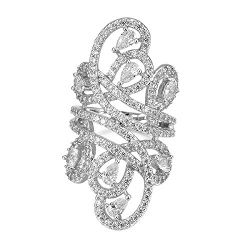 Delicin Jewelry Vintage Style Rhodium Plated Cubic Zirconia Full Finger Armor Statement Ring #TOP4