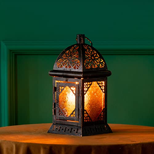 Decorkey Vintage Large Size Decorative Ramadan Candle Lantern, Moroccan Style Hanging Lantern, Metal Tabletop Lantern Decor, Christmas Candle Holders For Outdoor Patio (Amber) #TOP6