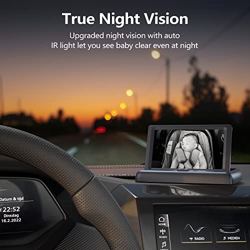 Babymust Baby Car Camera, 1080P Baby Car Mirror With Night Vision Function, 4.4”Hd Wide Car Seat Mirror Camera To Observe Baby's Every Movement While Driving,Baby Car Monitor With 360°Fixable Camera #TOP1