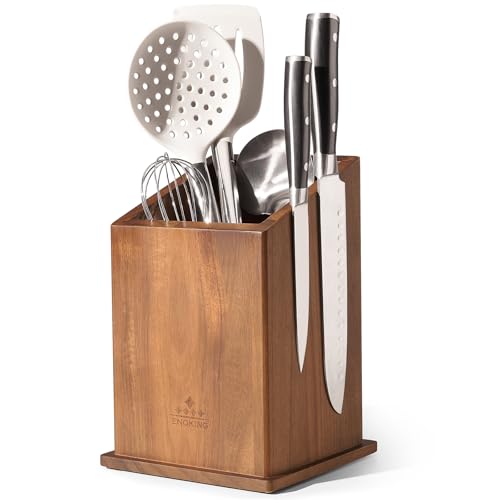 Magnetic Knife Holder without Knives, Acacia Wood Kitchen Utensil Holder with Strong Magnet, Universal Knife Block for Knives, Scissors & Utensils by ENOKING - Used condition - US$30.47
