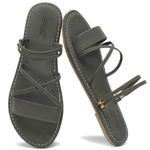 katliu Womens Strappy Flat Sandals Casual Summer Sandals With Back Strap