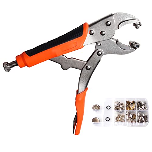 Heavy-Duty Snap Fastener Pliers (Adjustable Setter, 2 Interchangeable Dies) Snap Installation Set Hand Tools for Fastening, Replacing Metal Snaps, Repairing Boat Covers, Canvas