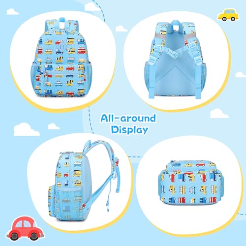 PIG PIG GIRL Toddler Backpack for Boys, 12'' Mini Preschool Backpack for Kids Age 2-4 Years Old Small Toddler Bookbag for Kindergarten with Chest Buckle and Reflective Strip, Blue Car by PIG PIG GIRL - Used condition - Image 8