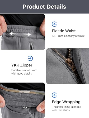 FREE SOLDIER Men's Outdoor Softshell Fleece Lined Cargo Pants Snow Ski Hiking Pants with Belt (Glacier Gray 46W/32L) - Thumbnail 6