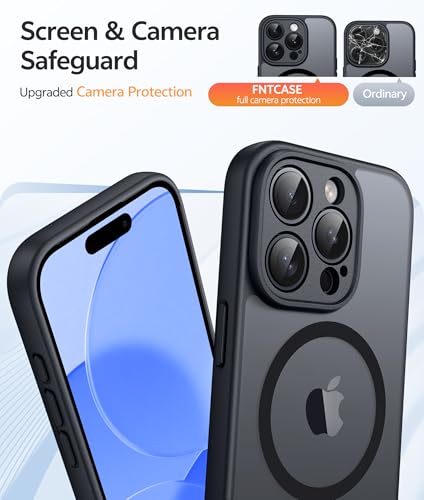 Image of FNTCASE for iPhone 13 Pro Max Case: [Compatible with Magsafe] Translucent Matte Cases with [Screen Protector] Military Grade Shockproof Protective Phone Cover - Black