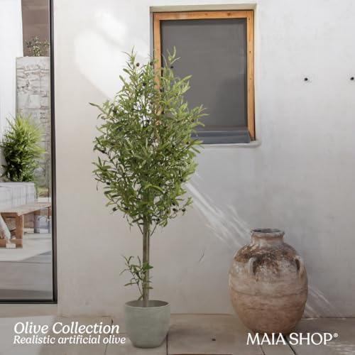 Miniatura 2 de Maia Shop Olivo Artificial 150 Cm Con Tronco Natural Y Aceitunas Decorativas, Planta Artificial Realista Para Decoración De Hogar, Oficina, Hotel O Eventos, Árbol Mediterráneo De Interior