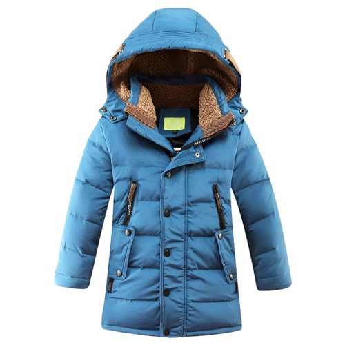 amropi Abrigo para Niño Invierno Chaqueta de Plumas con Capucha Cálido Parka Azul, 7 8 años