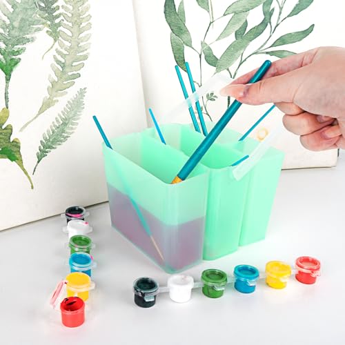 Image of Brush Washing Bucket, Three-in-one Plastic Bucket Painting Brush Holder, Portable Detachable Multifunction Paint Brush Washing Bucket for Watercolor Outdoor Indoor Painting (Green)